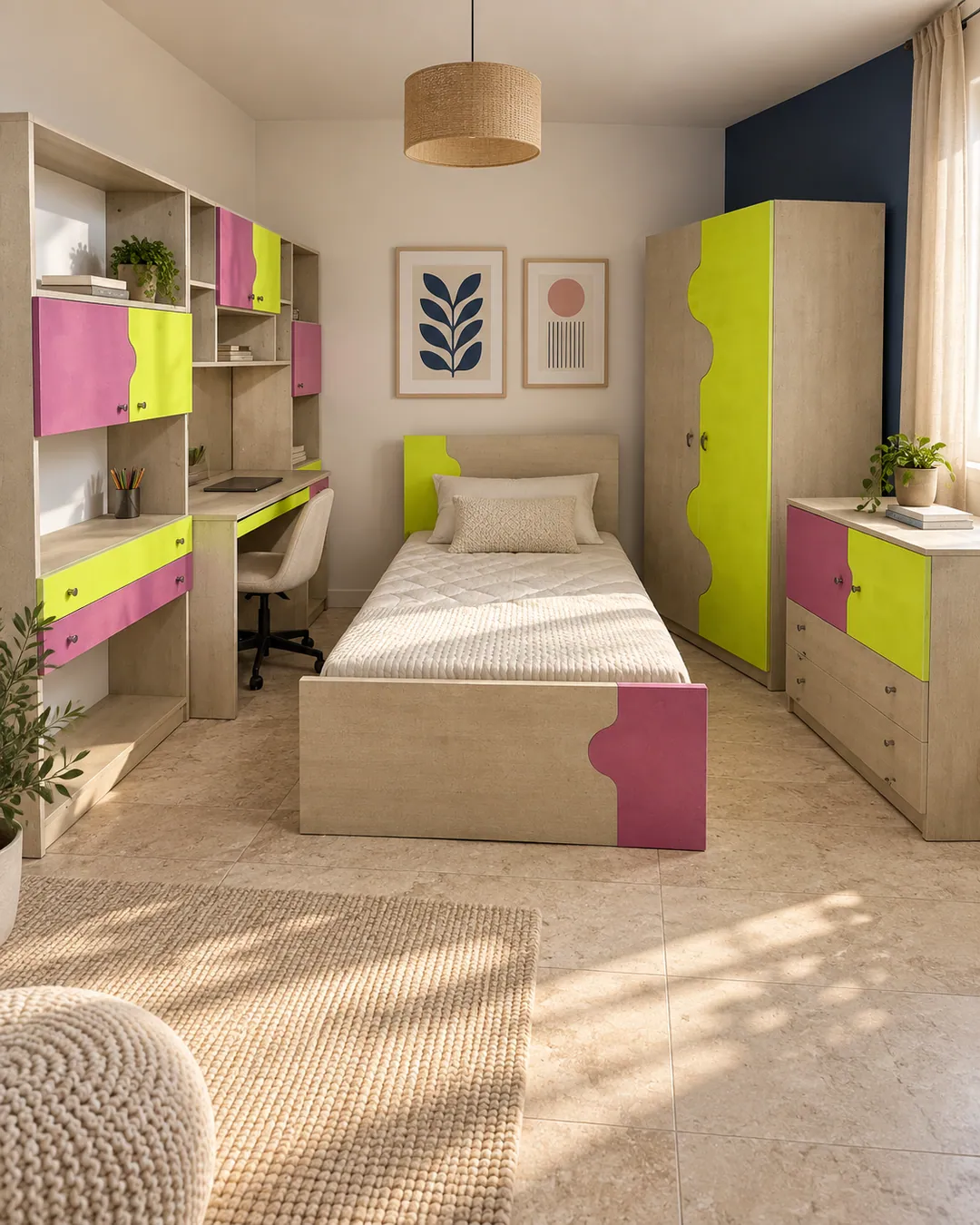 Bedroom Set With Wall Shelving